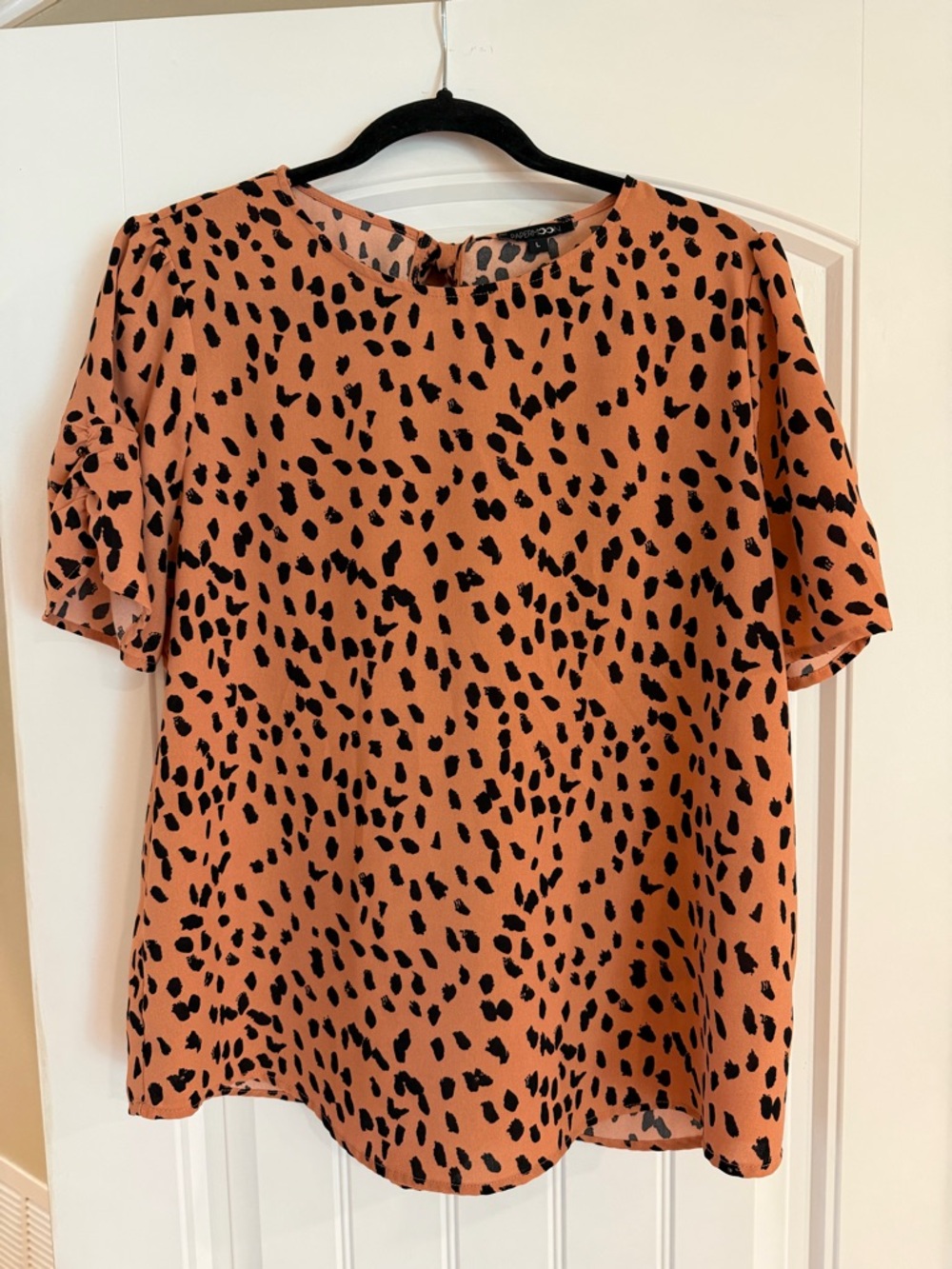 Papermoon Rust Orange/Tan & Black Leopard Short Sleeve Blouse